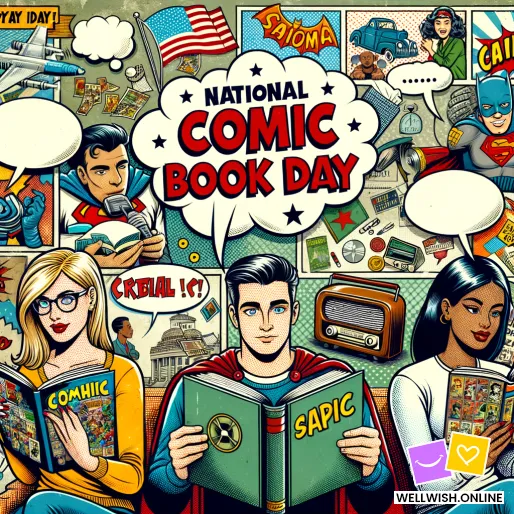 Celebra el Día Nacional del Cómic: Héroes e Imaginación te Esperan Tarjeta postal Celebra el Día Nacional del Cómic: Héroes e Imaginación te Esperan