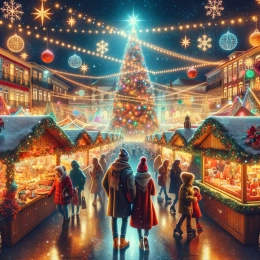 Открытка Откройте для себя уютную радость на праздничных ярмарках: вино, безделушки и многое другое.