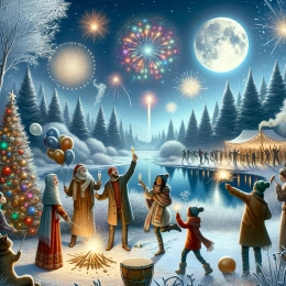 Открытка Встретьте Новый год с радостью, приключениями и размышлениями